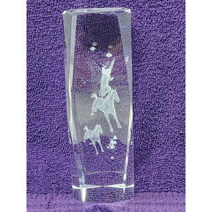 Vintage Laser Etched Angel Horses Butterfly Glass Paperweight‎ In Original Case